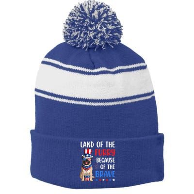 Land Of The Furry Pug 4th Of July Merica Usa American Flag Gift Stripe Pom Pom Beanie