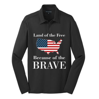 Land Of The Free Because Of The Brave Silk Touch Performance Long Sleeve Polo