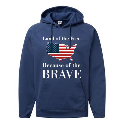 Land Of The Free Because Of The Brave Performance Fleece Hoodie