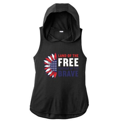 Land Of The Free Because Of The Brave American 4th Of July Great Gift Ladies PosiCharge Tri-Blend Wicking Draft Hoodie Tank