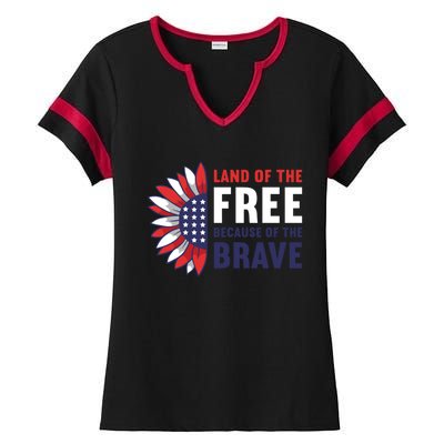 Land Of The Free Because Of The Brave American 4th Of July Great Gift Ladies Halftime Notch Neck Tee