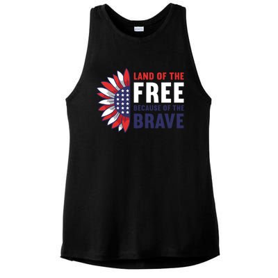 Land Of The Free Because Of The Brave American 4th Of July Great Gift Ladies PosiCharge Tri-Blend Wicking Tank