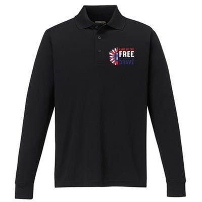 Land Of The Free Because Of The Brave American 4th Of July Great Gift Performance Long Sleeve Polo