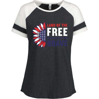 Land Of The Free Because Of The Brave American 4th Of July Great Gift Enza Ladies Jersey Colorblock Tee