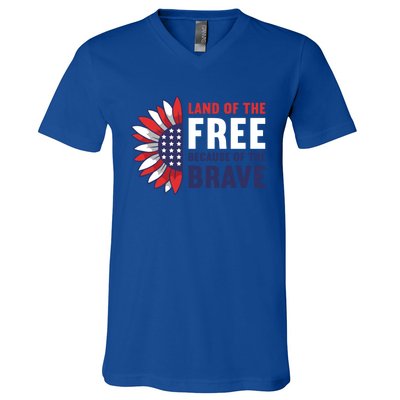 Land Of The Free Because Of The Brave American 4th Of July Great Gift V-Neck T-Shirt