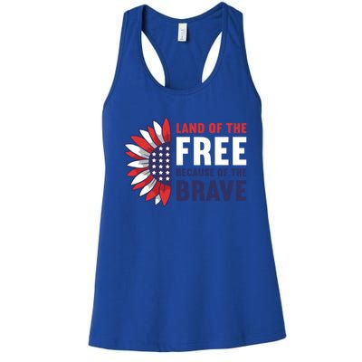 Land Of The Free Because Of The Brave American 4th Of July Great Gift Women's Racerback Tank