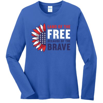 Land Of The Free Because Of The Brave American 4th Of July Great Gift Ladies Long Sleeve Shirt