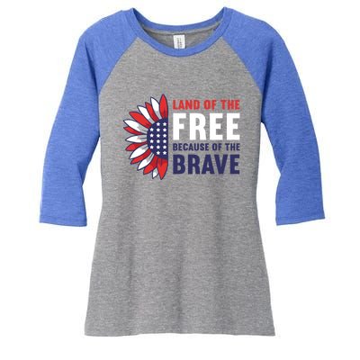 Land Of The Free Because Of The Brave American 4th Of July Great Gift Women's Tri-Blend 3/4-Sleeve Raglan Shirt