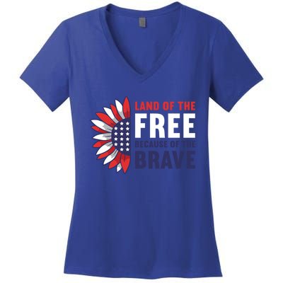 Land Of The Free Because Of The Brave American 4th Of July Great Gift Women's V-Neck T-Shirt