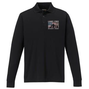 Land Of The Free Because Of The Brave American Flag Gift Performance Long Sleeve Polo