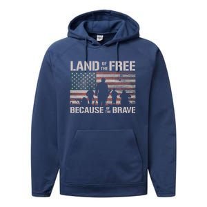 Land Of The Free Because Of The Brave American Flag Gift Performance Fleece Hoodie