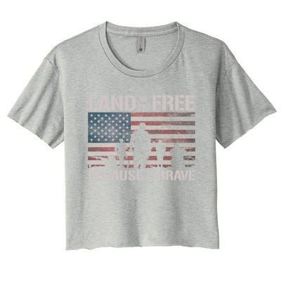 Land Of The Free Because Of The Brave American Flag Gift Women's Crop Top Tee