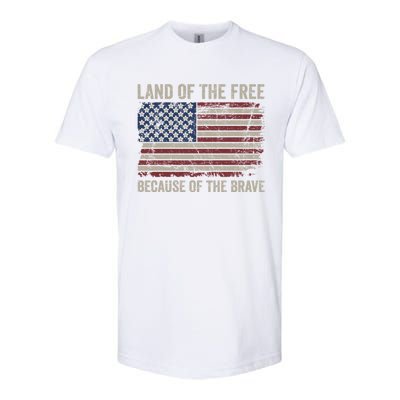 Land Of The Free Because Of The Brave Distress American Flag Gift Softstyle® CVC T-Shirt