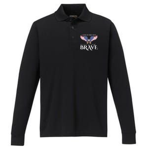 Land Of The Free Because Of The Brave Patriot Usa Gift Performance Long Sleeve Polo