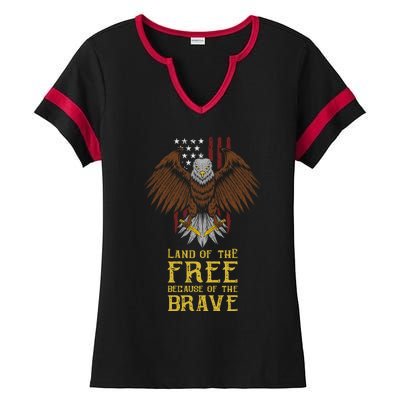 Land Of The Free Because Of The Brave Eagle Over Flag Funny Gift Ladies Halftime Notch Neck Tee