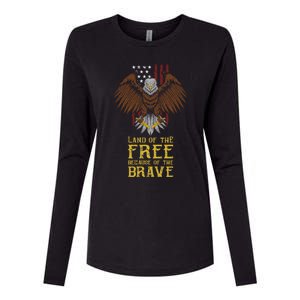 Land Of The Free Because Of The Brave Eagle Over Flag Funny Gift Womens Cotton Relaxed Long Sleeve T-Shirt