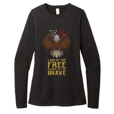 Land Of The Free Because Of The Brave Eagle Over Flag Funny Gift Womens CVC Long Sleeve Shirt