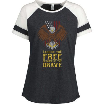 Land Of The Free Because Of The Brave Eagle Over Flag Funny Gift Enza Ladies Jersey Colorblock Tee