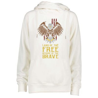 Land Of The Free Because Of The Brave Eagle Over Flag Funny Gift Womens Funnel Neck Pullover Hood