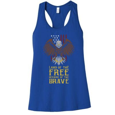 Land Of The Free Because Of The Brave Eagle Over Flag Funny Gift Women's Racerback Tank