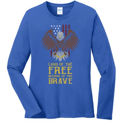 Land Of The Free Because Of The Brave Eagle Over Flag Funny Gift Ladies Long Sleeve Shirt