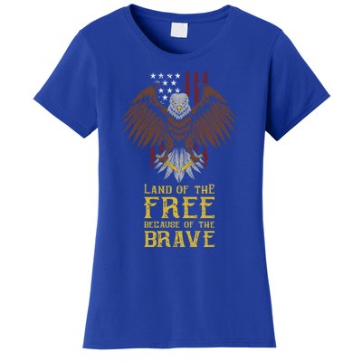 Land Of The Free Because Of The Brave Eagle Over Flag Funny Gift Women's T-Shirt