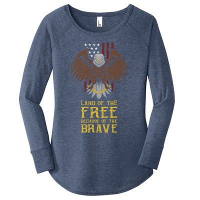 Land Of The Free Because Of The Brave Eagle Over Flag Funny Gift Women's Perfect Tri Tunic Long Sleeve Shirt