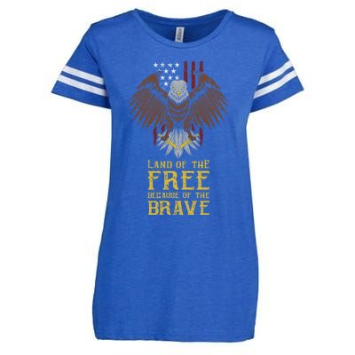 Land Of The Free Because Of The Brave Eagle Over Flag Funny Gift Enza Ladies Jersey Football T-Shirt