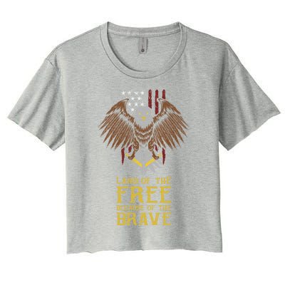 Land Of The Free Because Of The Brave Eagle Over Flag Funny Gift Women's Crop Top Tee