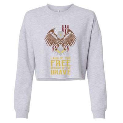 Land Of The Free Because Of The Brave Eagle Over Flag Funny Gift Cropped Pullover Crew