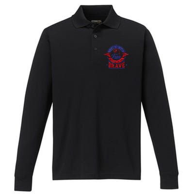 Land Of The Free Because Of The Brave Patriotic Military Meaningful Gift Performance Long Sleeve Polo