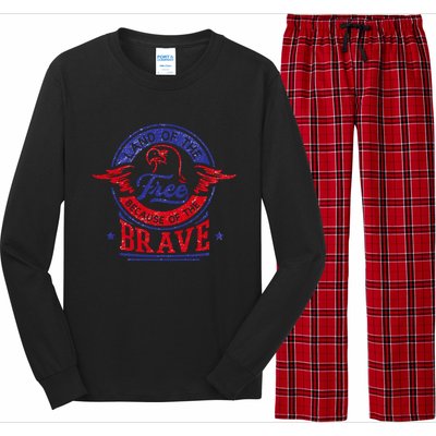 Land Of The Free Because Of The Brave Patriotic Military Meaningful Gift Long Sleeve Pajama Set