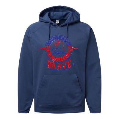 Land Of The Free Because Of The Brave Patriotic Military Meaningful Gift Performance Fleece Hoodie