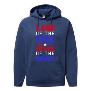 Land Of The Free Because Of The Brave Flag Patriotic Gift Performance Fleece Hoodie