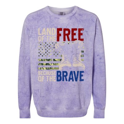 Land Of The Free Because Of The Brave Cool Gift Vintage Us Flag Colorblast Crewneck Sweatshirt