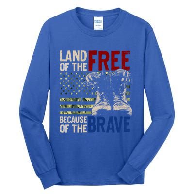 Land Of The Free Because Of The Brave Cool Gift Vintage Us Flag Tall Long Sleeve T-Shirt