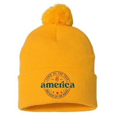 Land Of The Free Because Of The Brave America Since 1776 Pom Pom 12in Knit Beanie