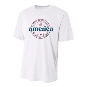 Land Of The Free Because Of The Brave America Since 1776 Youth Performance Sprint T-Shirt