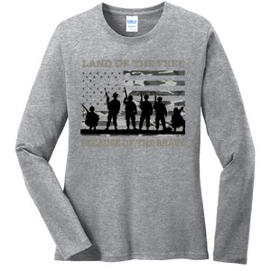 Land Of The Free Because Of The Brave Urban Camo Troops Gift Ladies Long Sleeve Shirt