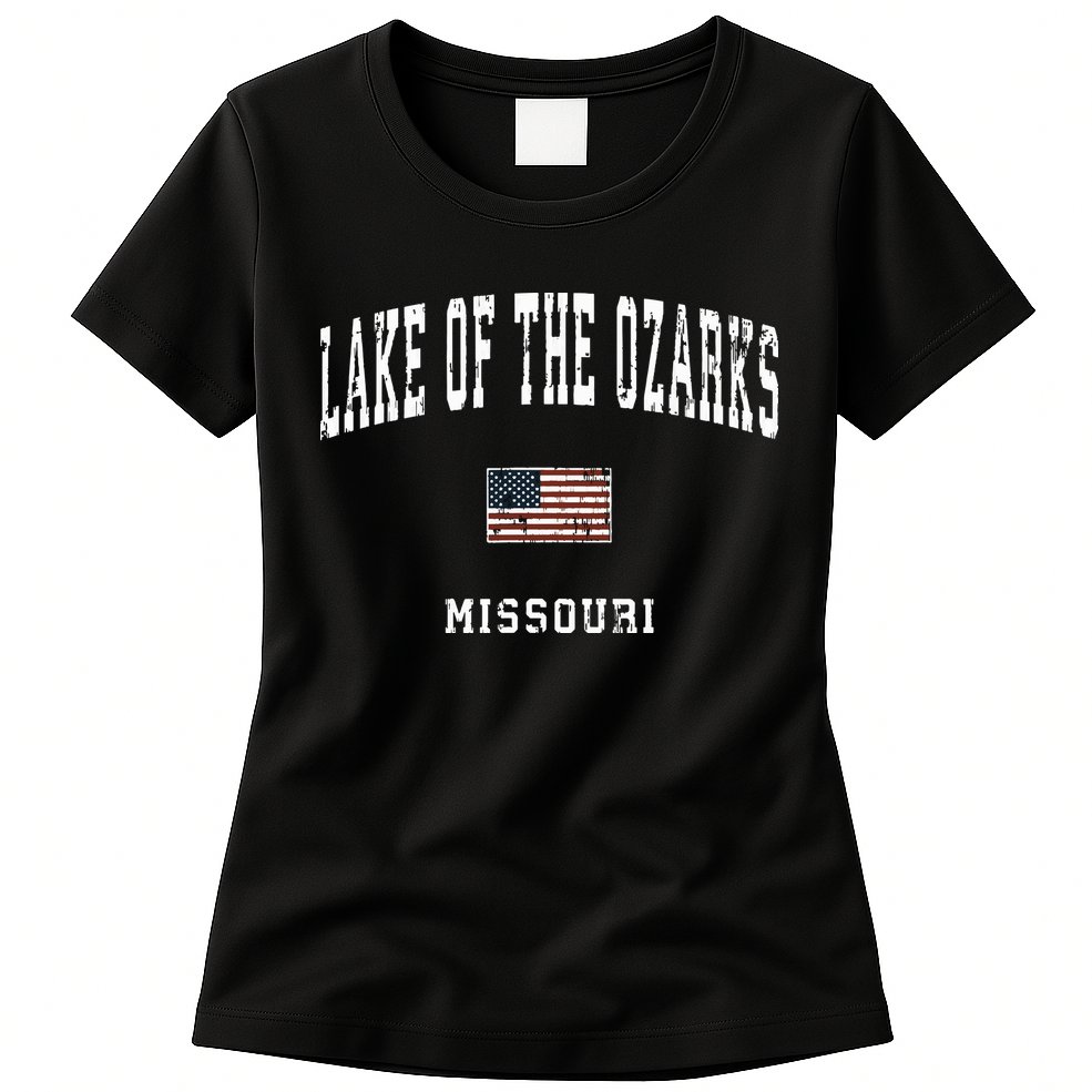 Lake Of The Ozarks Missouri Mo Vintage American Flag Sports Womens T-Shirt