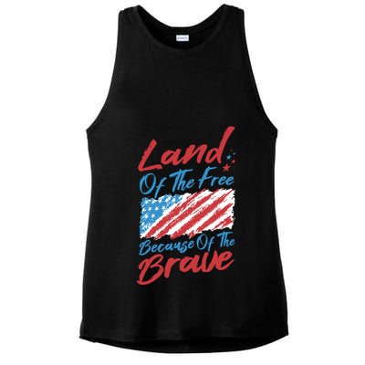 Land Of The Free Because Of The Brave American Flag Ladies PosiCharge Tri-Blend Wicking Tank