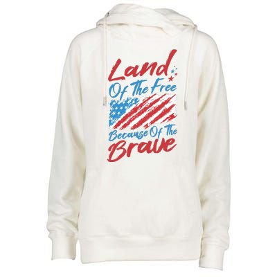 Land Of The Free Because Of The Brave American Flag Womens Funnel Neck Pullover Hood