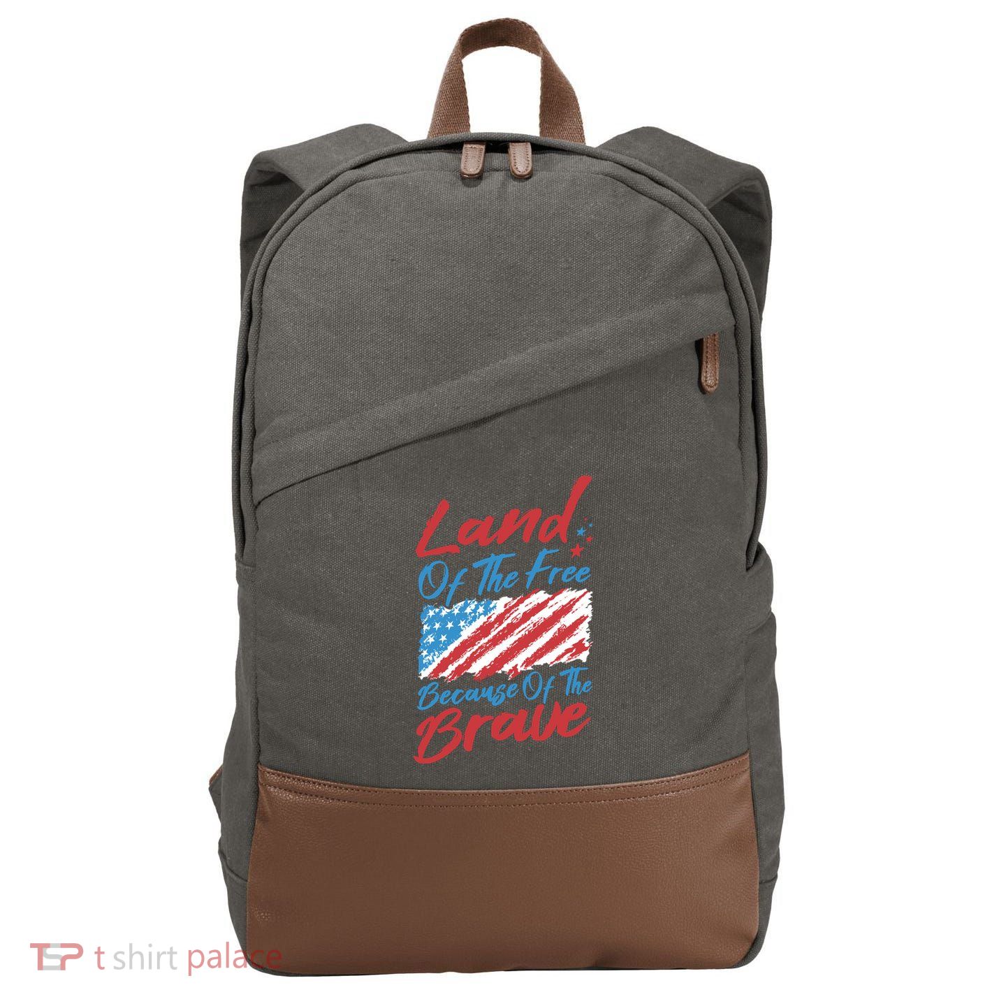 Land Of The Free Because Of The Brave American Flag Cotton Canvas Backpack
