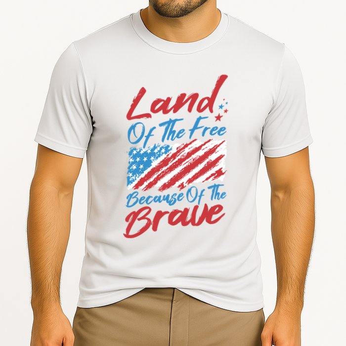 Land Of The Free Because Of The Brave American Flag Cooling Performance Crew T-Shirt