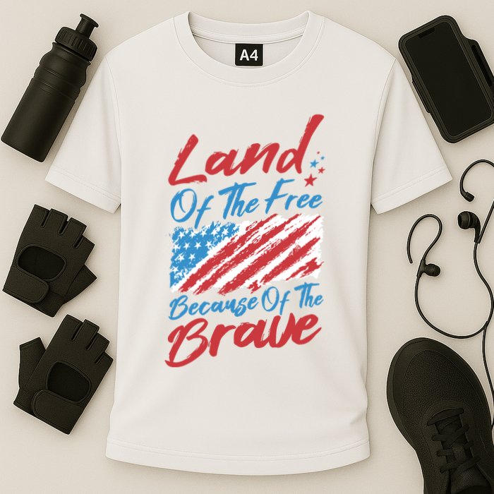 Land Of The Free Because Of The Brave American Flag Cooling Performance Crew T-Shirt