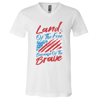 Land Of The Free Because Of The Brave American Flag V-Neck T-Shirt