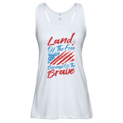 Land Of The Free Because Of The Brave American Flag Ladies Essential Flowy Tank