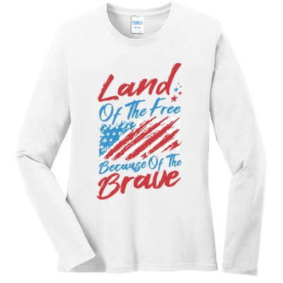 Land Of The Free Because Of The Brave American Flag Ladies Long Sleeve Shirt