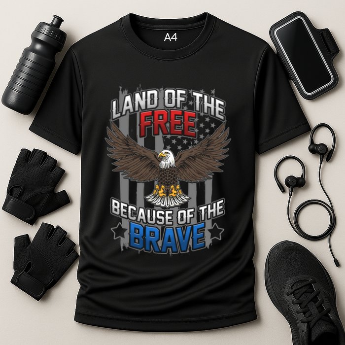 Land Of The Free Because Of The Brave July 4th Veteran's Day Gift Cooling Performance Crew T-Shirt