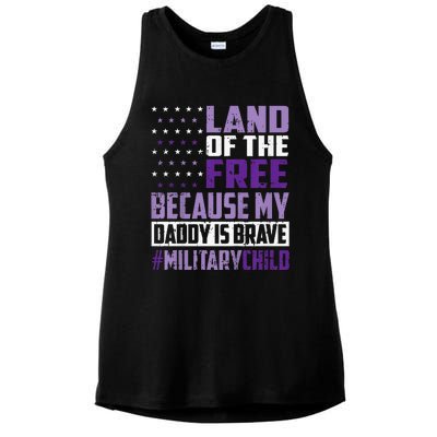 Land Of The Free Because My Daddy Is Brave Ladies PosiCharge Tri-Blend Wicking Tank